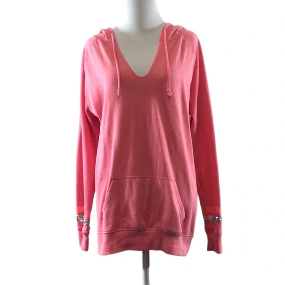 Victoria's Secret Pink‎ Love Hoodie Sweatshirt Womens Small Sequins Pullover - Picture 1 of 14